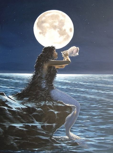 MERMAID AND THE FULL MOON Mermaids Sirens, Mermaid Core, Mermaid Aesthetic, Mermaid Art, In The Ocean, A Mermaid, Sirens, Full Moon, Under The Sea