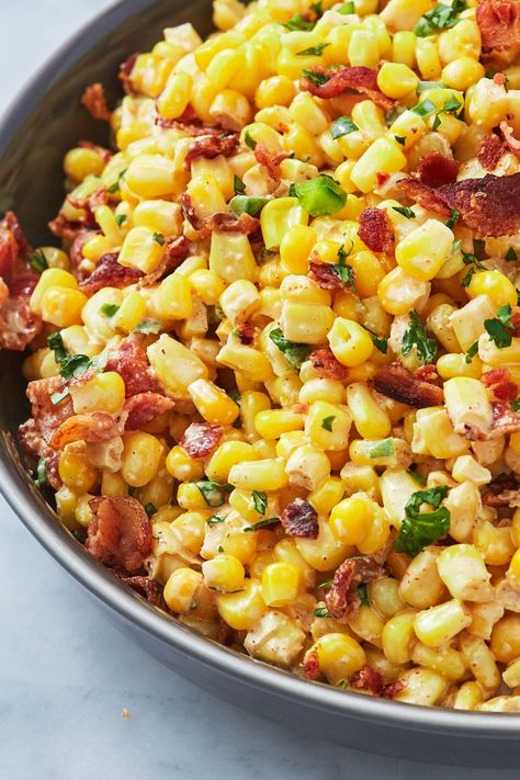 Bacon Jalapeño Corn Salad - Delish.com Bacon Jalapeño Corn Salad, Corn And Bacon Side Dishes, Bacon Side Dishes, Grilled Green Beans, Jalapeño Corn, Roasted Corn Salad, Grilled Corn Recipes, Bacon Corn, Best Baked Beans