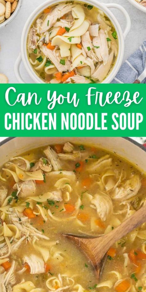 Can you Freeze Chicken Noodle soup - Eating on a Dime Chicken Noodle Soup To Freeze, How To Freeze Chicken Noodle Soup, Freezer Meal Chicken Noodle Soup, Chicken Noodle Soup Leftover Chicken, Make Ahead Chicken Noodle Soup, Freezing Chicken Noodle Soup, Freezer Chicken Soup Recipes, Homemade Soups You Can Freeze, Soup You Can Freeze