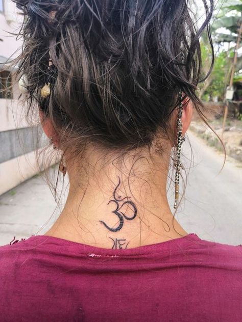 245+ Best Yoga Tattoos Designs and Ideas (2023) - TattoosBoyGirl Om Shanti Om Tattoo, Om Back Tattoo Women, Om Tattoo Back, Om Tattoo Design Women Neck, Om Tattoo Neck, Om Tatoos Design, Om Shanti Tattoo, Om Tattoo On Neck, Aum Tatoos