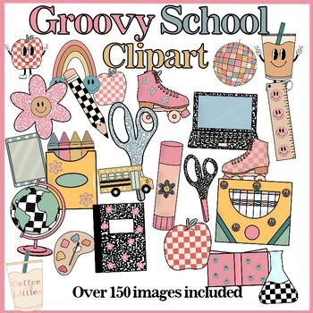 Looking for Groovy school clipart? This pack is perfect! There are oved 150 images included! Black and white versions are included too! Lot of supplies and groovy elements. Whats included:166 images You may use Clipart for commercial and personal usein digital and physical products (just not bulletin boards)You may notclaim or sell as your ownuse in bulletin board products Groovy Retro Classroom, Groovy Classroom, Teacher Education Major, Retro Groovy Classroom Decor, Retro Groovy Bulletin Board Ideas, Groovy Brights Classroom, School Supplies Clipart, Retro Groovy Classroom Door, Retro School Supplies