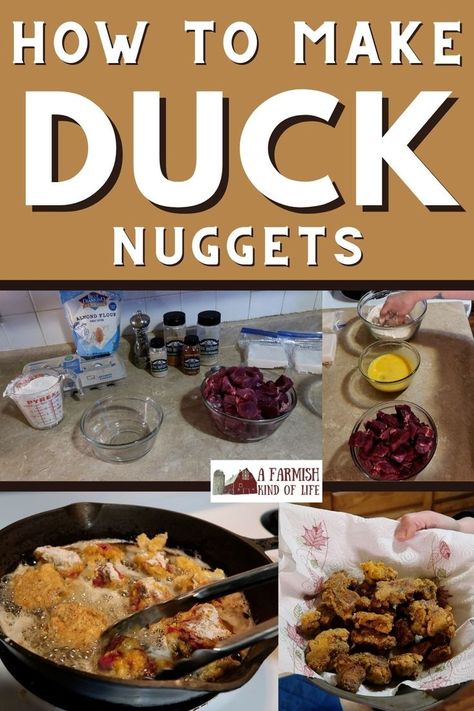 this is an image of the steps to my recipe for duck nuggets from beginning to end Duck Appetizer Recipes, Fried Duck Recipes, Wild Duck Breast Recipes, Hunting Recipes, Fried Duck, Duck Food, Duck Breast Recipe, Supper Tonight, Homemade Chicken Nuggets