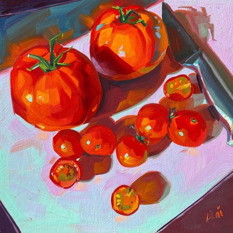 Alai✨Oil painter | 🍅Tomato paintings so far 🙈➡️swipe to the last to see really old ones, and the whole collection🥹 is it embarrassing? A bit haha! I’m sure yo… | Instagram Acrylic Painting For Kids, Painting Collection, Dark Images, Food Painting, New Painting, Fruit Painting, Oil Painters, Creative Painting, Old Paintings