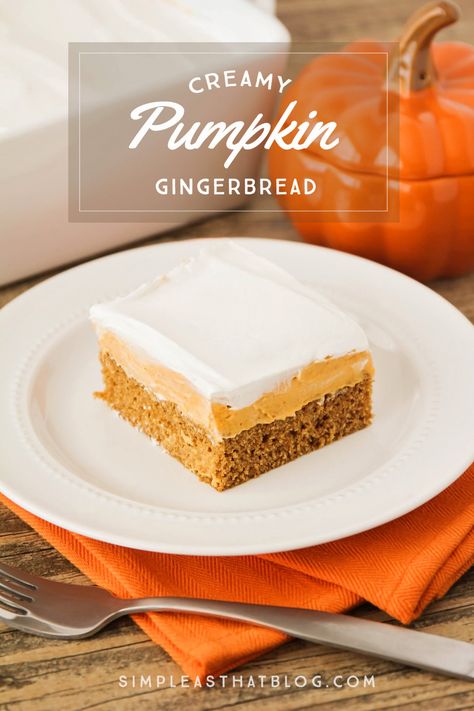 Creamy Pumpkin Gingerbread Gingerbread Cookie Recipes, Soft Gingerbread, Pumpkin Gingerbread, Pumpkin Filling, Pecan Cake, Fall Cakes, Gingerbread Cake, Gingerbread Cookie, Fall Dessert