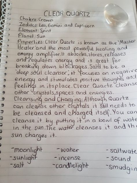 Notes About Crystals, Can Clear Quartz Go In Water, Crystals Meanings Spirituality, Clear Quartz Witchcraft, Book Of Crystals, How To Charge Clear Quartz, Clear Quartz Cleansing, Spiritual Flower Art, Crystals Information