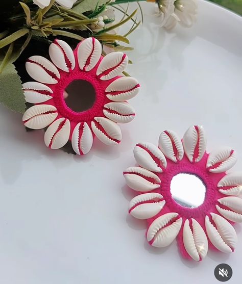 Moti Jwellery Design, Fabric Earrings Handmade, Cowrie Shell Earrings, Hand Embroidered Jewelry, Silk Thread Earrings, Diy Earrings Easy, Diy Jewellery Designs, Diy Fabric Jewellery, Crochet Leaf Patterns