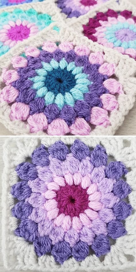 A crochet project inspired by Island Time Blanket pattern but adjusted to create the ultimate granny square throw. Go big and create the largest, coziest blanket you ever had! Super cute colors covering the whole rainbow spectrum will add some cheerfulness into your home. Choose a more toned palette for a calming effect to all of your senses. #freecrochetpattern #crochetpattern #crochetblanket #crochetthrow #grannysquarecrochet Large Starburst Granny Square, Starburst Square Crochet, Big Sunburst Granny Square, Sunburst Granny Square Diagram, Pink Sunburst Granny Square, Granny Sunburst Pattern, Sunburst Granny Square Blanket Colour Combinations, Crochet Sunburst Granny Square Free Pattern, Free Crochet Patterns Granny Squares Easy