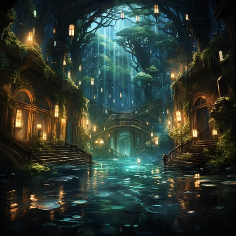 Poetry Aesthetics, Eso Housing, Fantasy Cityscape, Fantasy Places Art, Dnd Aesthetic, Minecraft Underground, Imaginary Places, City Builder, Forest Village