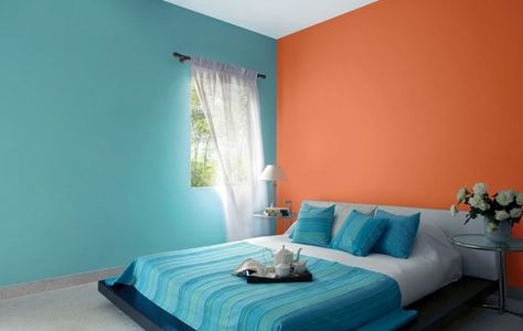 Painting Ideas for Bedroom and Living Room Blue Bedroom Colors, Room Color Combination, Wall Color Combination, Paint Blue, Bedroom Color Combination, Room Wall Colors, House Paint Interior, Decor Ikea, Bedroom Orange