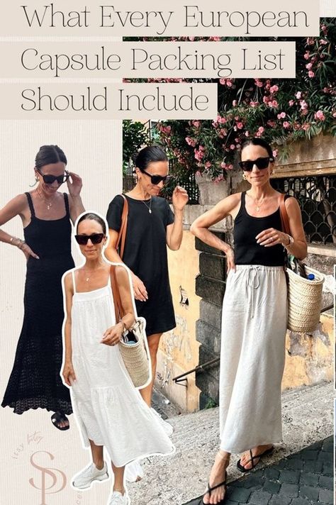 Outfits For Summer In Spain, Call Europe Outfits, Versatile Vacation Outfits, Cool Summer Evening Outfit, 15 Days In Europe Packing, Spring Italy Outfits 2024, Mediterranean Capsule Wardrobe, 7 Day Beach Holiday Capsule Wardrobe, Sight Seeing Outfit Summer Europe