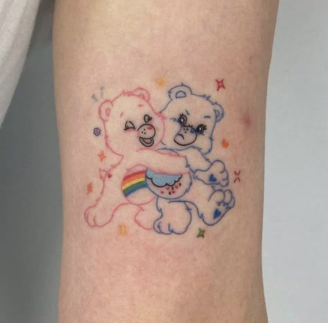 Indie Tattoo, Care Bear Tattoos, Kawaii Tattoo, Tatuaje A Color, Bear Tattoo, Matching Tattoo, Dainty Tattoos, Aesthetic Tattoo, Sister Tattoos