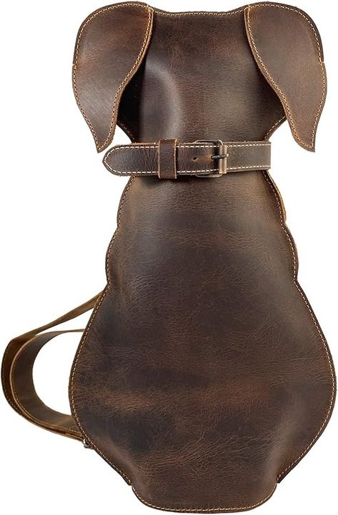 Amazon.com | Hide & Play, Dog-Shaped Backpack, Pet Lover Accessory, Crossbody Bag, Travel Backpack, Full Grain Leather, Handmade, Bourbon Brown | Casual Daypacks Leather Scraps, Sunglass Holder, Western Leather, Crossbody Clutch, Leather Conditioner, Pet Lover, Bag Travel, Travel Backpack, Collar And Leash