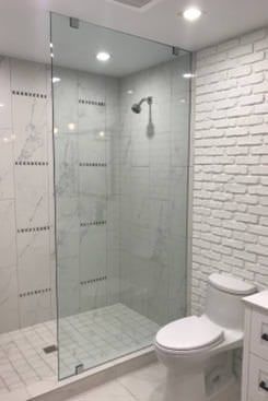 Swinging Glass Shower Door, Half Shower Door Walk In, Glass Shower Enclosures Small Bathrooms, Shower Glass Door Ideas Small Spaces, Shower Doors Small Space, Small Bathroom Frameless Shower Door, Frameless Shower Doors Master Bath, Stationary Shower Door, Small Glass Door Shower Ideas