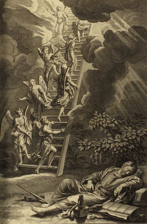 In the book of Genesis, Jacob had a dream about the angels of God ascending and descending on a ladder toward Heaven. Description from psychologybuskingalawordswords.blogspot.com. I searched for this on bing.com/images Ladder To Heaven, Jacobs Ladder, Biblical Artwork, Angel Illustration, Rennaissance Art, Bible Illustrations, Jacob's Ladder, Jesus Christ Art, Dante Alighieri