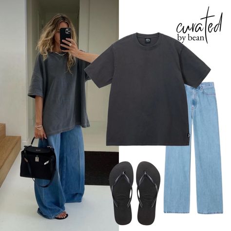 Womens trendy outfits oversized tshirt baggy jeans hermes kelly stylish outfit aesthetic relaxed Xl Tee Shirt Outfit, Long Tshirt Outfit Jeans, Outfit With Tshirt Casual, Oversized Grey T Shirt Outfit, Jeans And Black Tshirt Outfit Women, Baggy Tee And Jeans, Oversized Tshirt Office Outfit, Oversize Top Outfit, Oversize T Shirts For Women