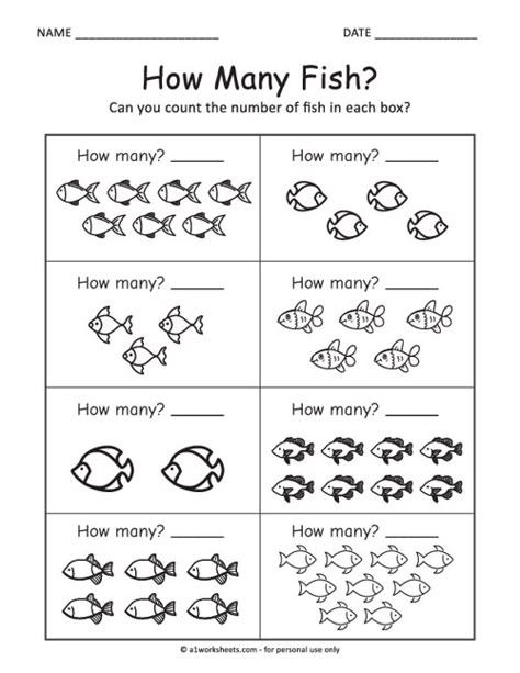 Fish Math: How Many Fish Worksheets Math Worksheets For Sr Kg, Easy Math Worksheets Kindergarten, Prek Math Worksheets Free Printables, Prek Math Activities Worksheets, Maths Work Sheet For Kg, Kg2 Math Worksheets, Tk Math Worksheets, How Many Are There Worksheet, Maths Worksheet For Sr Kg