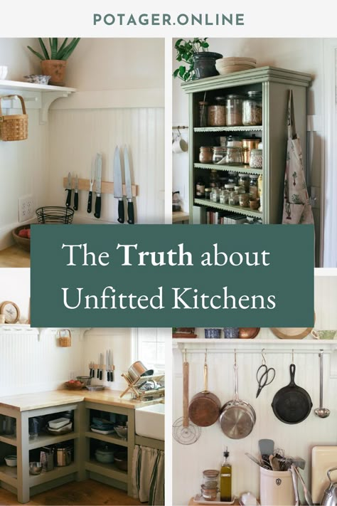 The truth about unfitted kitchens - Potager Online Chippy Paint Kitchen Cabinets, Step Saving Kitchen, Kitchens That Dont Look Like Kitchens, Non Fitted Kitchen Ideas, Deconstructed Kitchen Ideas, Unfitted Kitchen Sink, Freestanding Kitchen Ideas, Unfitted Kitchen Design Inspiration, Raised Kitchen Cabinets