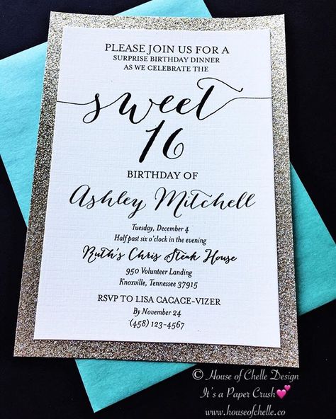 For your Sweet 16 or Quinceanera, don’t settle for out of the box invitations or evites when you can get a REAL GLITTER invitation customized for your special birthday! $2 each; sold in sets of 25; and 2 weeks or less to ship to you. Contact me at latoya@papercrushdesign.co for details or to place an order for your #glitterinvitations #sweet16invitations #sweet16invites #birthdayinvitations #foilbirthdayinvitations #sweet16inspo #sweet16party Fancy Invitation Card, Tiffany Blue Invitations, Modern Invitation Card, Wedding Invitations Silver, Glitter Sweet 16, Sweet 16 Birthday Invitations, 16 Birthday Invitations, Ballerina Invitations, Glitter Bridal Shower