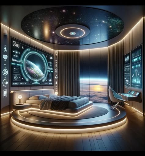 Bedroom Futuristic, Haven Bedroom, Futuristic Bedroom Ideas, Futuristic Rooms, Sleepy Bedroom, Lighting Temperature, Futuristic Bedroom, Year 3000, Future Technology Concept