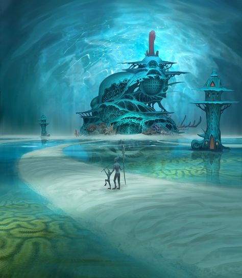 Underwater City Fantasy Art, Under Water World, Water City, Underwater House, Underwater City, Rpg Map, Illustration Photo, Water World, Fantasy City