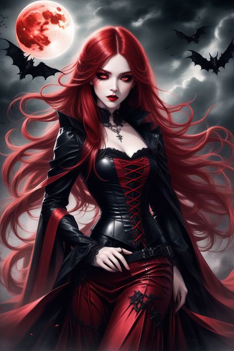 Vampire Tattoo Designs, Vampire Portrait, Vampire Princess, Vampire Party, Vampire Fashion, Red Goth, Hot Vampires, Female Vampire, Red Moon