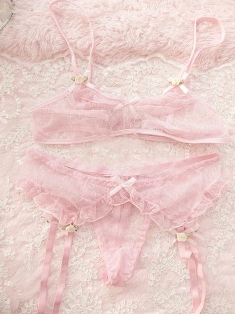 Lingerie Rosa, Pink Sheer, Cute Lingerie, Trendy Swimwear, Pink Lingerie, Garter Set, Lingerie Outfits, Dreamy Dress, Pretty Lingerie