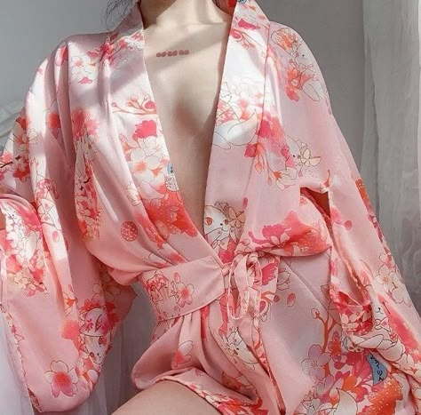 Fox Kimono, Pijamas Women, Kimono Pajamas, Japanese Yukata, Pajama Outfits, Seductive Clothes, Pink Spring, Spring Blossom, Cosplay Outfits