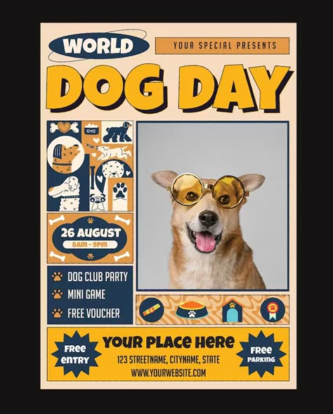 Dog Day Flyer Template AI, EPS Dog Adoption Poster Design, Pet Event Poster, Dog Flyer Design, Dog Event Poster, Dog Walking Poster, Pet Poster Design, Animal Poster Design, Dog Poster Design, Dog Fundraiser