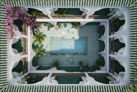 ArtStation - Moroccan Riad II Moroccan Floor Plan, Moroccan Riad Exterior, Moroccan Riad Interior, Middle East Garden, Moroccan Gazebo, Moroccan House Plan, Moroccan House Exterior, Morrocan Courtyard, Riad Courtyard