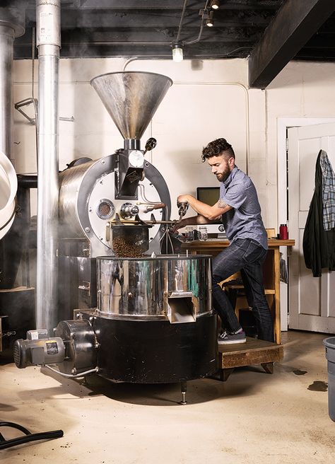 April 2017 | Creative Class: Adam Shaw, Deeper Roots Coffee | Portrait by Aaron M. Conway Coffee Roasting Room, Coffee Roasting Machine, Speciality Coffee Shop, Coffee Shop Interior Design, Coffee Roastery, Coffee Shops Interior, Coffee Store, Coffee Roaster, Espresso Bar