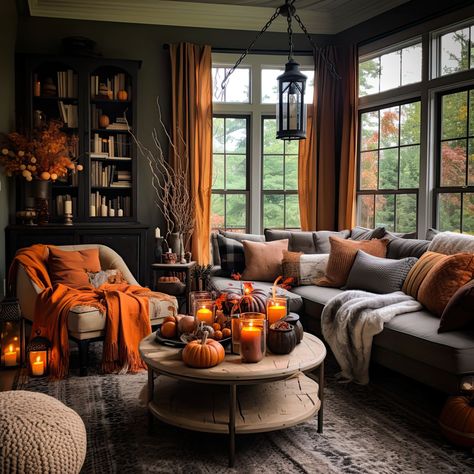 #fall, #fallhome, #falllivingroom, #livingroom, #homeinspo Fall Color Interior Design, Autumn House Decor Living Room, Fall Colors Living Room, Autumnal Living Room, Dark And Cozy Living Room, Cosy Living Room Ideas Warm Colours, Comfy Cozy Living Room, Fall Living Room Ideas, Cozy Fall Living Room