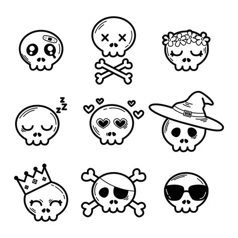 Skull Cute Tattoo, Skull Doodle Tattoo, Doodle Skull Art, Cute Skull Doodle, Cute Skull Drawing Simple, Fun Doodles Easy, Skull Cute Drawing, Skull Clipart Simple, Kawaii Skull Drawing