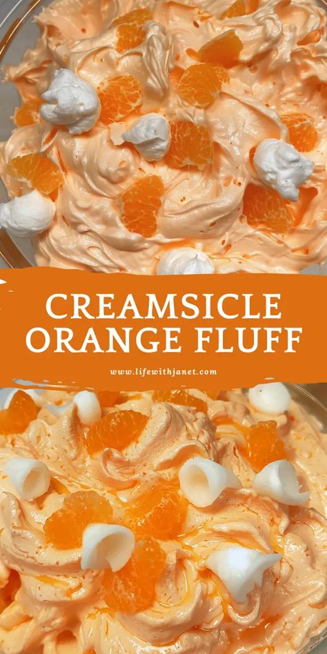 Creamsicle Orange Fluff Orange Creamsicle Fluff, Creamsicle Fluff, Orange Fluff Salad, Orange Jello Salads, Peach Jello, Fluff Salad Recipes, Mandarin Orange Salad, Orange Fluff, Fluff Salad