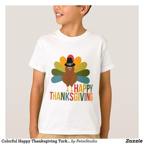 Colorful Happy Thanksgiving Turkey T-Shirt #thanksgivingoutfits #tshirt Thanksgiving Outfit Kids, Thanksgiving Tshirts, Happy Thanksgiving Turkey, Thanksgiving Clothes, Cute Thanksgiving Outfits, Thanksgiving Crafts For Kids, Turkey Shirts, Thanksgiving Traditions, Holiday Crafts For Kids