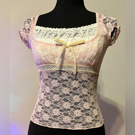 Unbranded Bought On Etsy Lacework Crop Top - Dainty And Feminine Color: Pink Size: S Please See Photos For Measurements And Material Specifications. New To Poshmark? Want $10 Off Your First Poshmark Purchase? Join Me Now On My Favorite App By Creating A New Account!! For A Limited Time, Use My Code Freedomfairy To Save $10 On Your First Purchase: Https:// Posh.Mk/Poibgdktmgb $10 Off Your First Poshmark Purchase! I Love Offers! Thanks For Stopping By! Vintage Babydoll Top, Vive Maria Top, Pink Coquette Clothes, Gyaru Tops, Cute Clothes Kawaii, Fairy Fits, Coquette Shirts, Baby Doll Tops, Cute Cheap Clothes