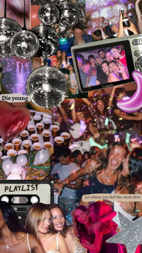 Party Mood Board Aesthetic, Birthday Aesthetic Theme Ideas, Sparkles Theme Party, House Party Aesthetic Ideas Birthday, 200s Party Aesthetic, Disco Themed Party Aesthetic, Themed Parties College, Hoco After Party Theme Ideas, Disco Party Astethic