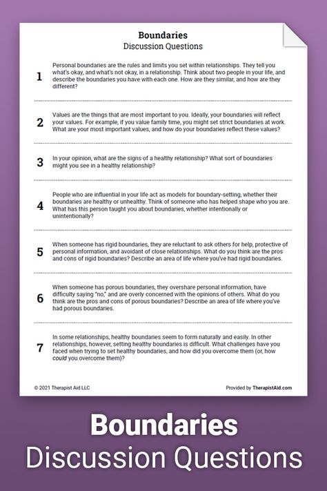 Questions About Boundaries, Boundaries Group Therapy Activities, Boundaries Group Activities, Group Therapy Discussion Questions, Boundaries Group Therapy, Recovery Discussion Questions, Types Of Boundaries Worksheet, Therapy Discussion Questions, Boundaries Activities Therapy Ideas