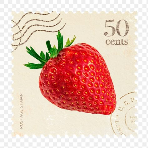 Strawberry Png Aesthetic, Transparent Stickers Png, Scrapbook Stickers Png, Scrapbook Stickers Printable Vintage, Red Strawberry Aesthetic, Post Card Sticker, Stamps Aesthetic, Strawberry Stamp, Red Objects