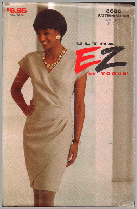 Vogue 8686 Misses’ Dress Size: 8-10-12 Uncut Sewing Pattern 90s Dress Pattern, 1990s Vogue, Mock Wrap Dress, Vogue Dress, Slim Dress, Miss Dress, Vogue Patterns, Couture Vintage, Dress Sewing Pattern