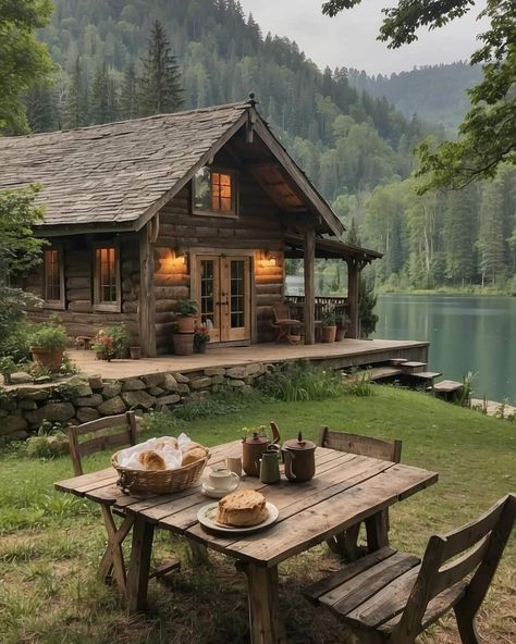 Cabin In The Middle Of The Woods, Cabin Land Sara Underwood, Home In Pine Forest, Hidden Cabin In The Woods, Cabin In The Forest Aesthetic, Peaceful House Aesthetic, Cabin On A Mountain, Cottage In The Country, Eclectic Cottage Decor Living Room