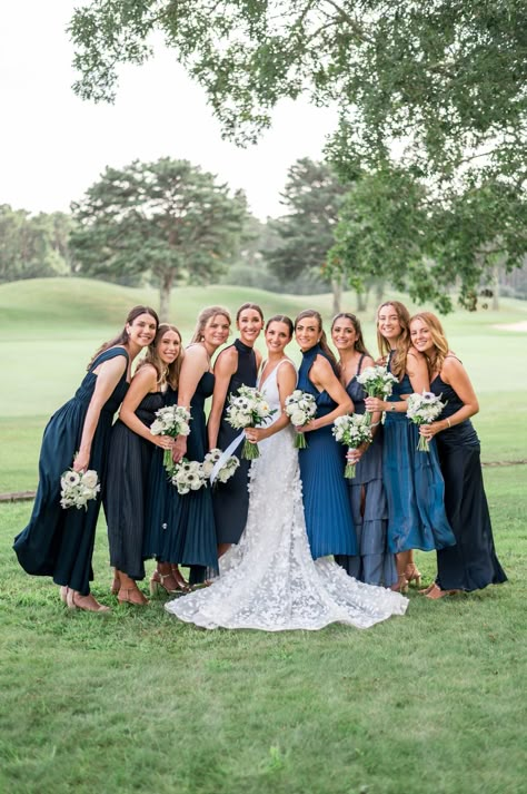 Shades Of Navy Bridesmaid Dresses, Mismatch Navy Bridesmaid Dresses, Navy Blue Mix And Match Bridesmaids, All Blue Bridal Party, Navy Mix And Match Bridesmaid Dresses, Navy Wedding Bridesmaid Dresses, Navy Wedding Party Attire, Dark Blue Mismatched Bridesmaids, Mixed Navy Bridesmaid Dresses