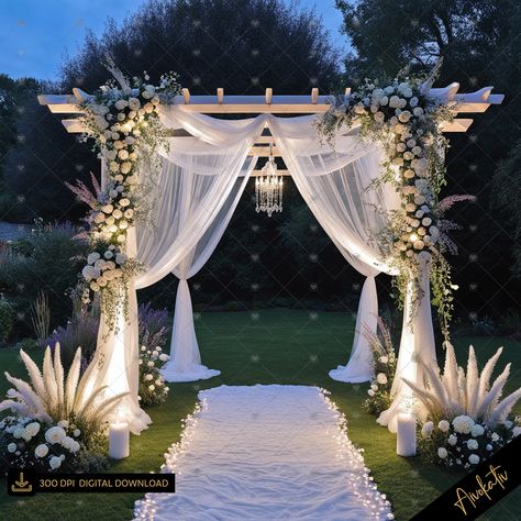 Wedding Gazebo Decorations Outdoor, Floral Arbor, Background Night, Low Key Wedding, Courtyard Wedding, Wedding Alters, Wedding Background Images, Wedding Arbor, Digital Photography Backdrops