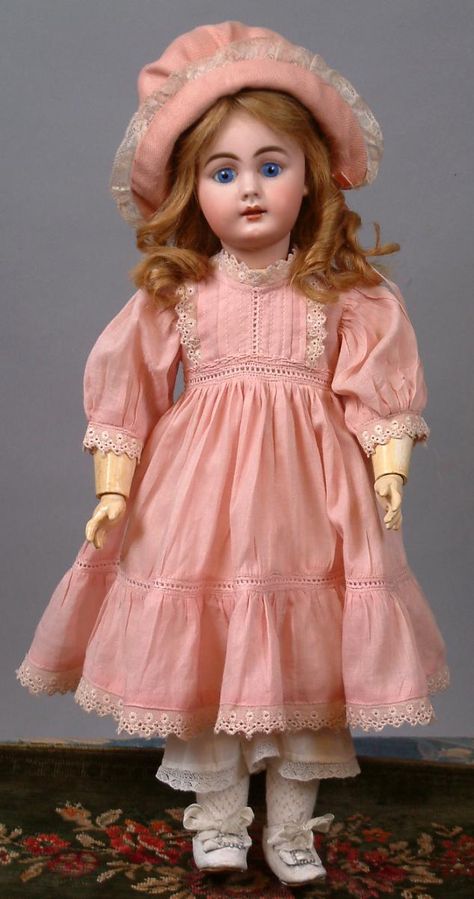 Vintage Doll Dress, Pink Cotton Dress, Effanbee Dolls, Antique Doll Dress, Heirloom Dresses, Victorian Dolls, China Dolls, French Dolls, German Dolls