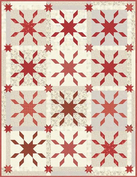 Nordic Star Quilt Pattern, Nordic Star Quilt Block, Nordic Frost Quilt, Red And White Christmas Quilts, Snowflake Quilt, Red And White Sampler Quilts, Black And White Quilts, Two Color Quilts, Red And White Quilts