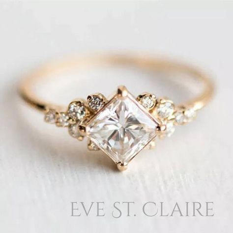 14k Yellow Gold Princess Diamond Engagement Ring Listed By St. Claire Jewelry - Tradesy Princess Diamond Ring, Real Diamond Rings, Gold Solitaire Engagement Ring, Yellow Gold Solitaire, Zierlicher Ring, Princess Ring, Yellow Gold Diamond Ring, White Sapphire Ring, Vintage Style Jewellery