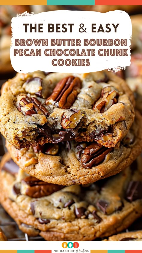 Bourbon Recipes Food Desserts, Brown Butter Cowboy Cookies, Brown Butter Pecan White Chocolate Chunk, Cookies Recipes Peanut Butter, Pecan Turtle Delight Cookies, Brown Butter Pecan Chocolate Chip Cookie, Bourbon Baking Recipes, Brown Butter Bourbon Cookies, Alcohol Cookies Recipes