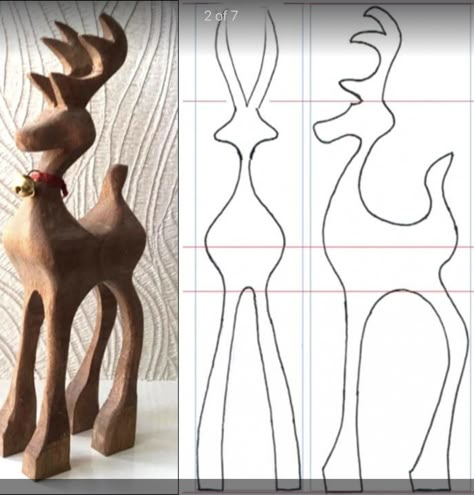 Bandsaw Reindeer Pattern, Scrollsaw Patterns Free, Band Saw Projects, Whittling Patterns, Reindeer Sculpture, Tre Kunst, Woodworking Plans Patterns, Reindeer Figure, Christmas Diy Wood