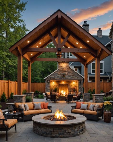 20 Covered Outdoor Patio Ideas For Alfresco Living - Toolz Geek Covered Patio And Fire Pit, Patio With Pergola And Fire Pit, Freestanding Covered Patio, Covered Patio With Fire Pit, Covered Outdoor Living Rooms, Outside Fireplace Ideas, Outdoor Covered Patio With Fireplace, Covered Patio Ideas With Fireplace, Outdoor Patio With Fireplace