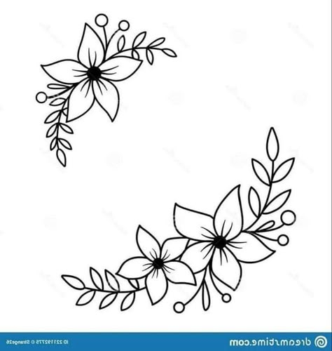 Simple Flower Drawing, Flower Pattern Drawing, Hand Embroidery Patterns Free, Flower Drawing Design, Hand Embroidery Patterns Flowers, Floral Embroidery Patterns, Floral Border Design, Pola Sulam, Bead Embroidery Patterns