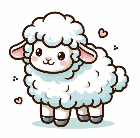 Sheep Cute Drawing, Sheep Drawing Illustration, Cute Sheep Drawing, Cute Sheep Art, Drawing Sheep, Donkey Drawing, Sheep Sticker, Sheep Cute, Cute Pictures To Draw